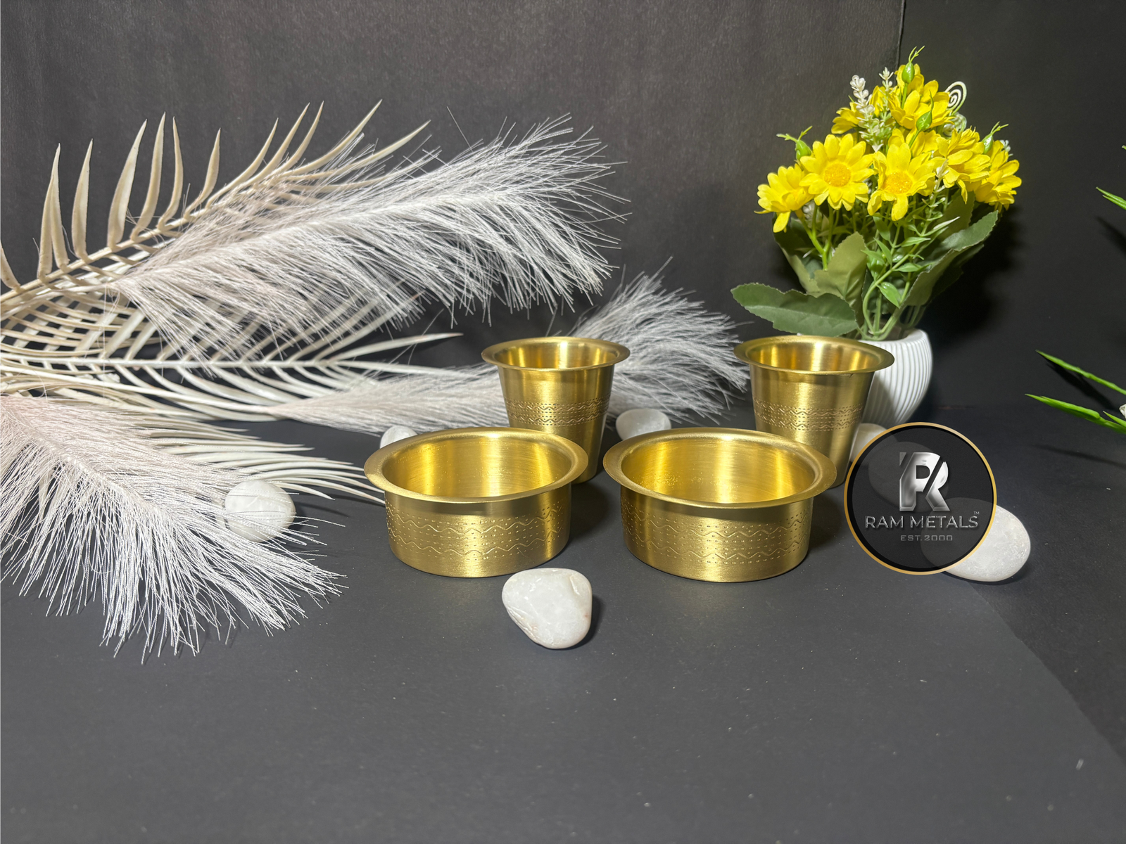 Premium Etching Dabara Set for South Indian Filter Coffee - Brass Davara Set Manufacturer in India